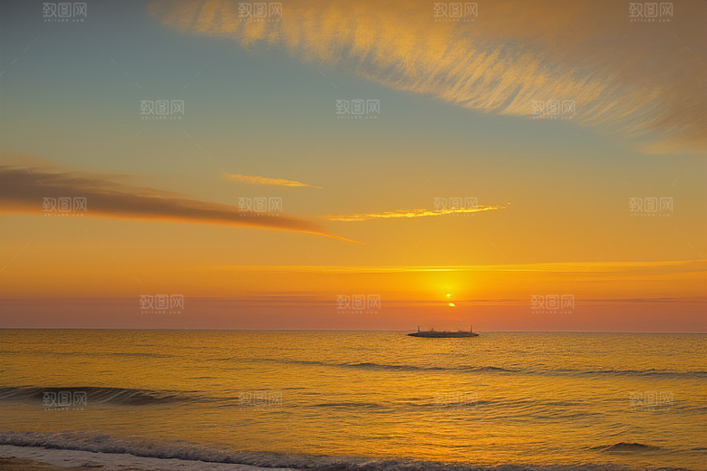 海边日出的海天一色