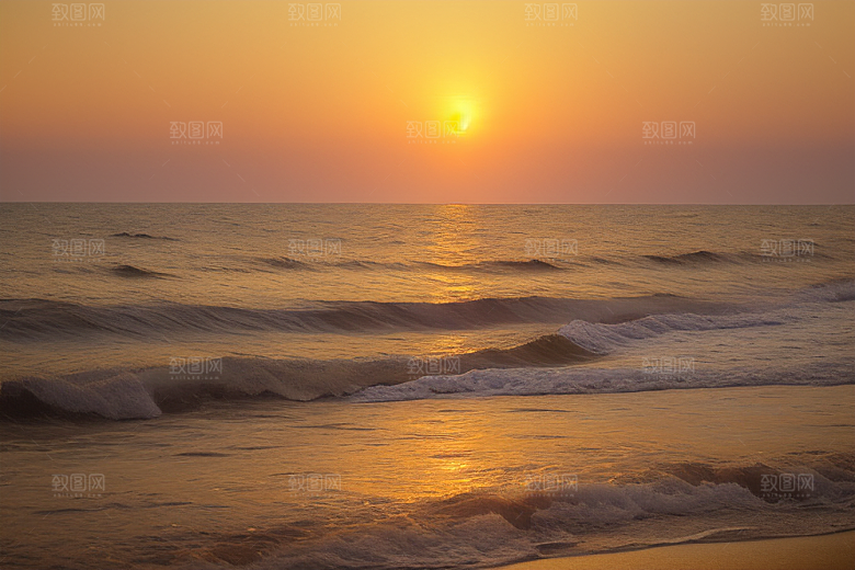 海边日出的金色曙光