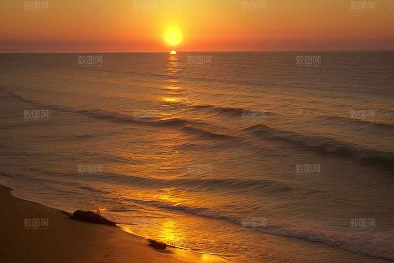 海边日出的金色曙光
