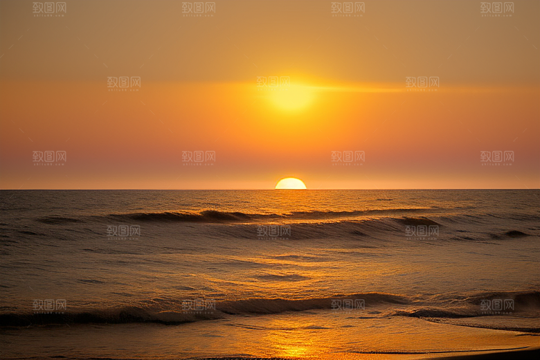 海边日出的金色曙光