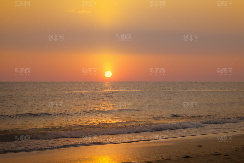 海边日出的金色曙光