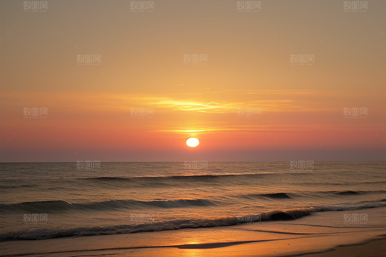 海边日出的金色曙光