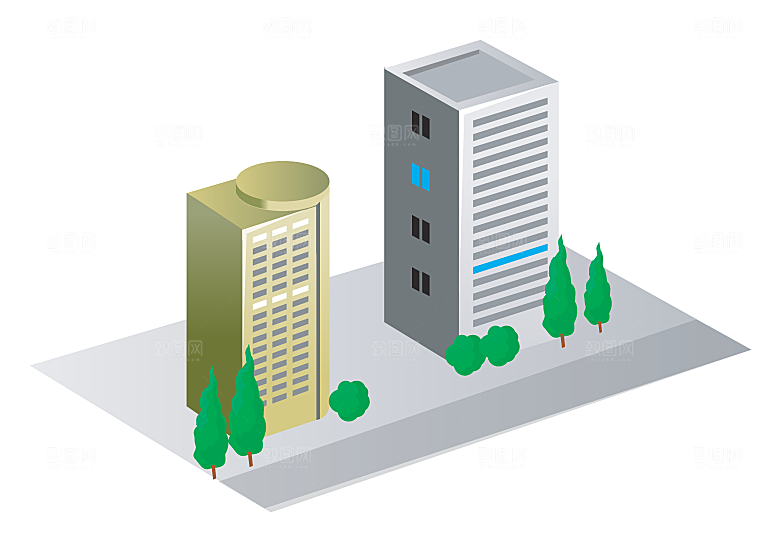 大厦工厂建筑卡通手绘场景