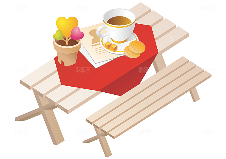 手绘长桌下午茶素材元素