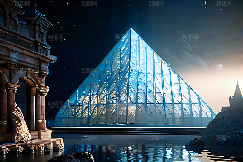 奇幻水晶宫光影交错下的亚特兰蒂斯