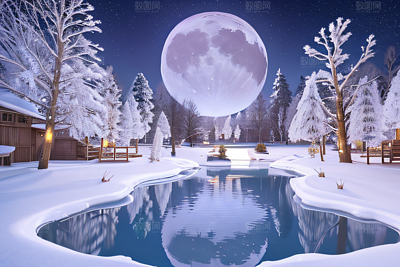 冬夜瑰丽冰雪城堡中的星光细节