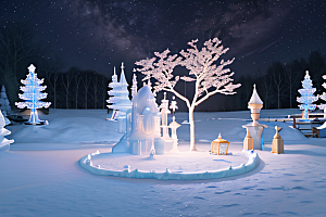 冰雪童话闪烁的雪花与星空的交织