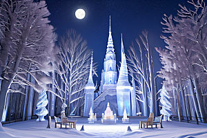 冰雪童话闪烁的雪花与星空的交织