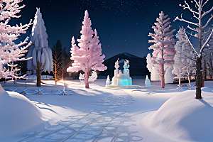 冰雪童话闪烁的雪花与星空的交织