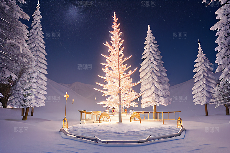 冰雪童话闪烁的雪花与星空的交织