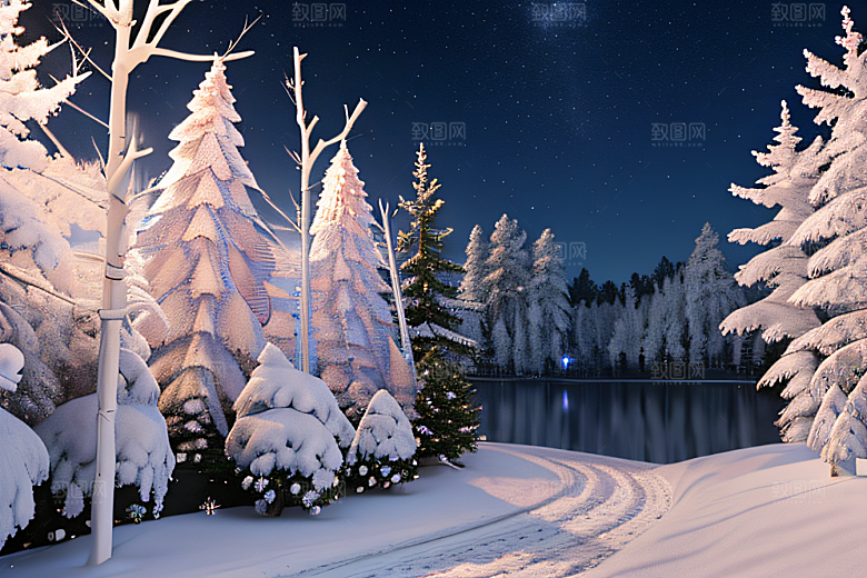 冰雪童话闪烁的雪花与星空的交织
