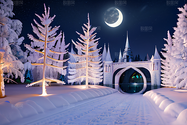 冰雪童话闪烁的雪花与星空的交织