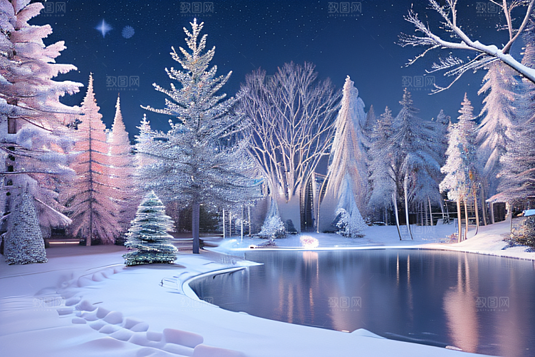冰雪童话闪烁的雪花与星空的交织