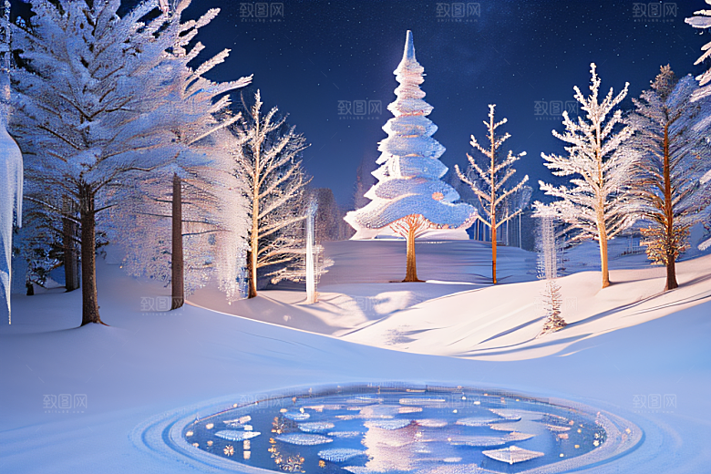 冰雪童话闪烁的雪花与星空的交织