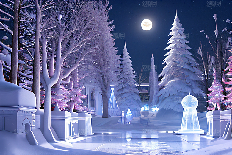冰雪童话闪烁的雪花与星空的交织