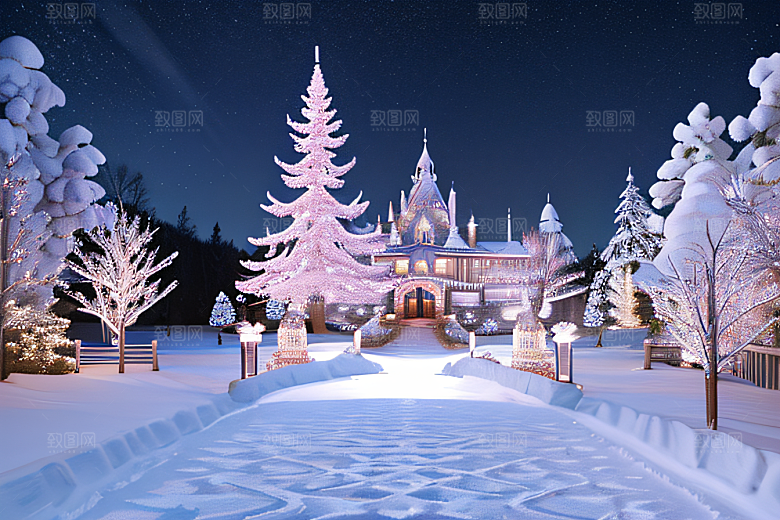真实细腻高像素超广角拍摄的雪景