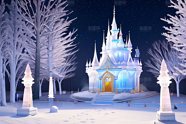 冰雪世界树林被白雪覆盖的壮观景象