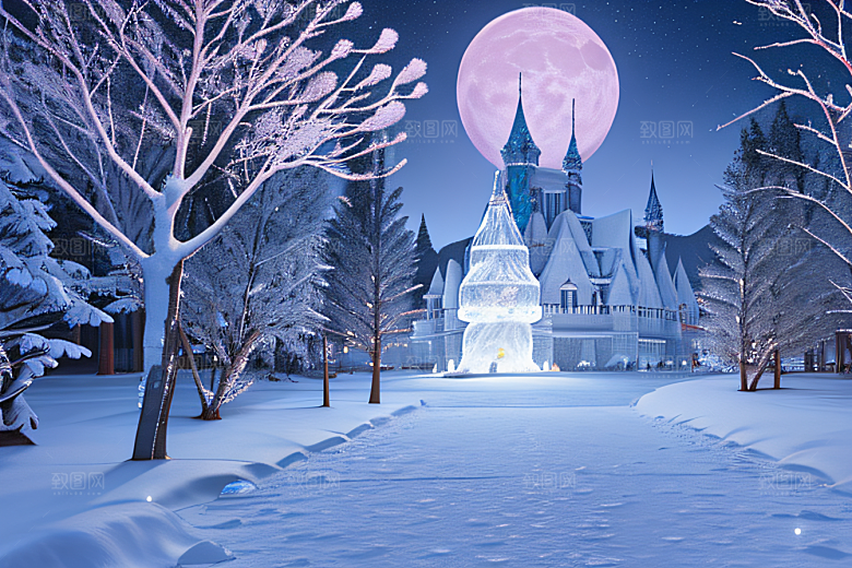 冰雪世界树林被白雪覆盖的壮观景象