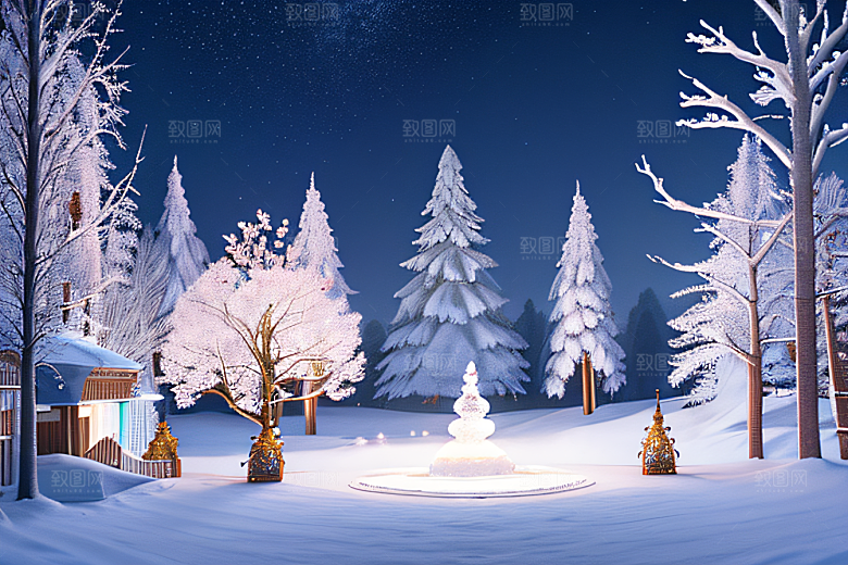 冰雪世界树林被白雪覆盖的壮观景象