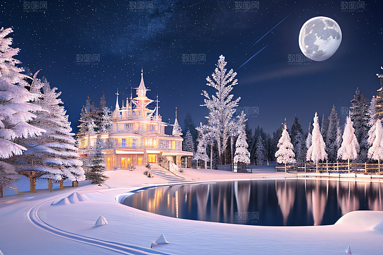 冰雪王国冰雪城堡中的粉色玫瑰