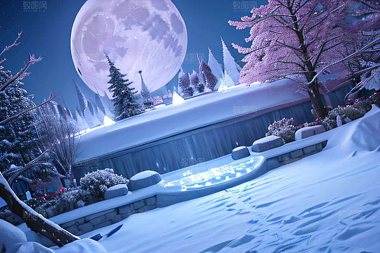 星光璀璨冰雪城堡的冬夜奇景