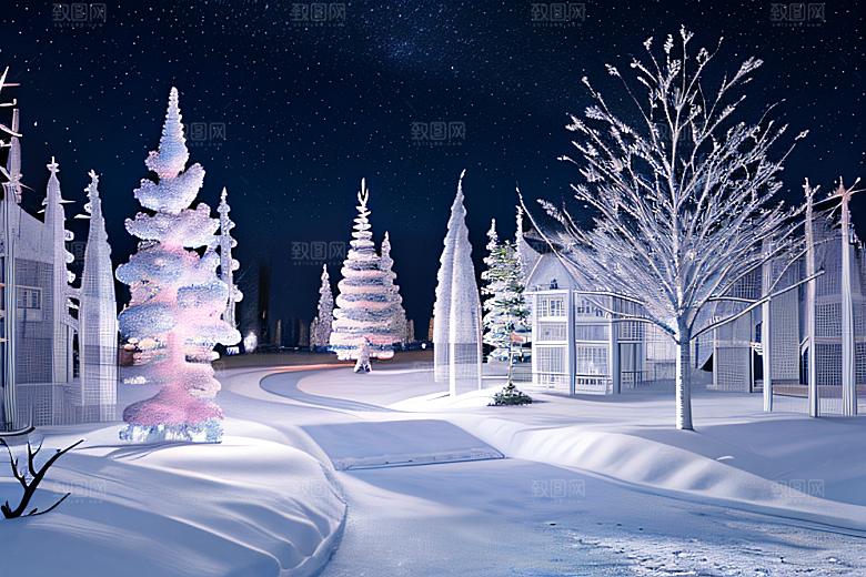 冰雪仙境美丽的冰雕与璀璨的水晶