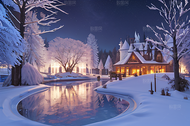 冰雪仙境美丽的冰雕与璀璨的水晶