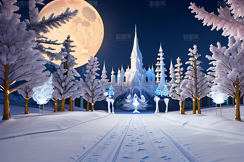 冰雪仙境美丽的冰雕与璀璨的水晶