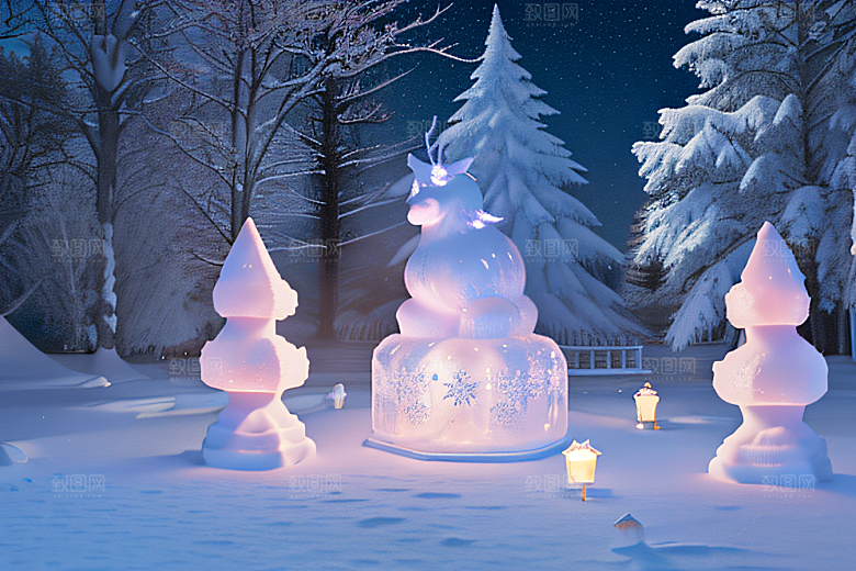 冰雪奇景冰雪城堡中的光影效果