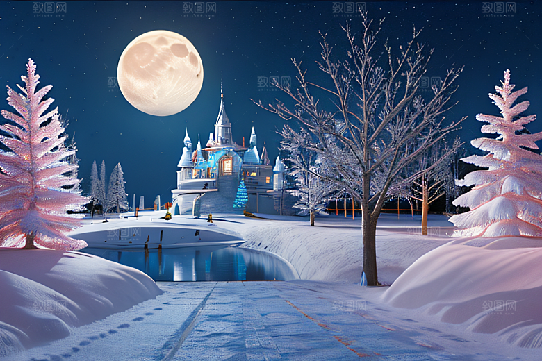 冰雪奇景冰雪城堡中的光影效果
