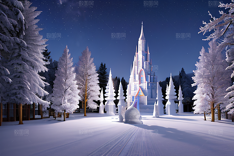 冰雪奇景冰雪城堡中的光影效果