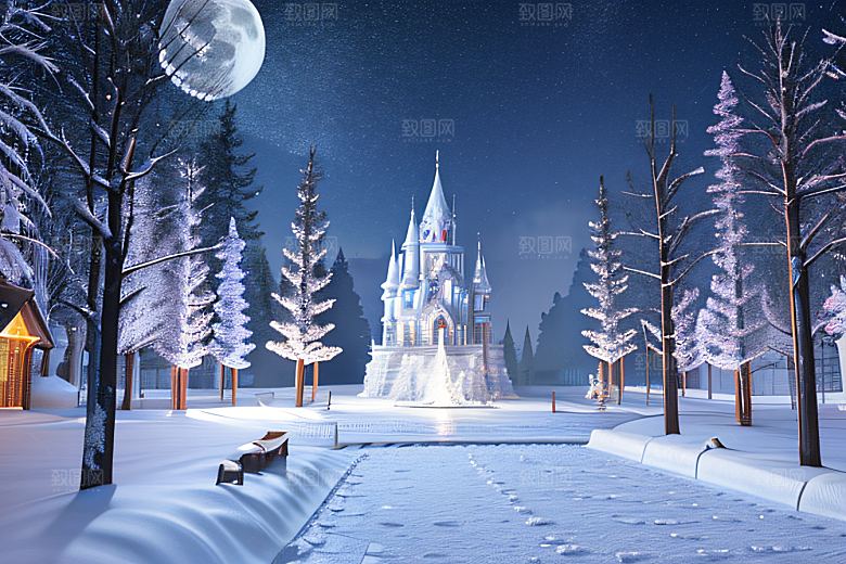 冰雪奇景冰雪城堡中的光影效果