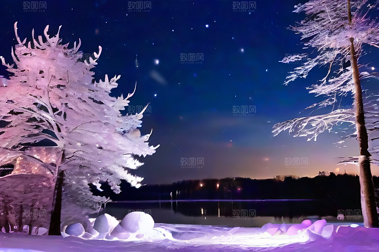雪域风情被雪覆盖的树林的壮观景象