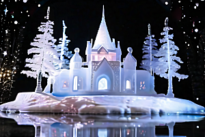 冬夜瑰丽冰雪城堡中的星光细节