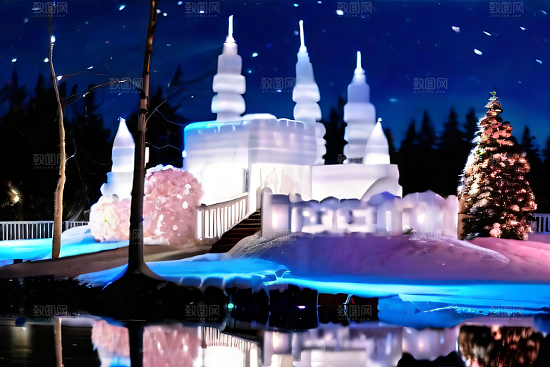 冰雪童话闪烁的雪花与星空的交织
