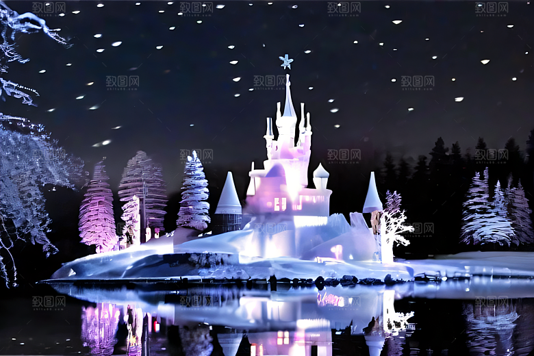 冰雪童话闪烁的雪花与星空的交织