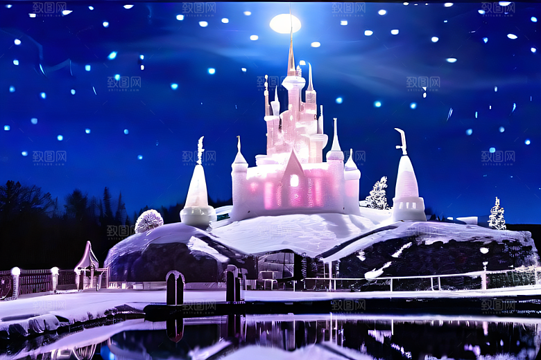 冰雪童话闪烁的雪花与星空的交织