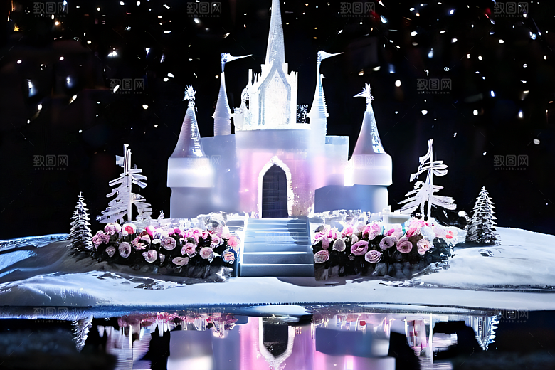 冰雪童话闪烁的雪花与星空的交织