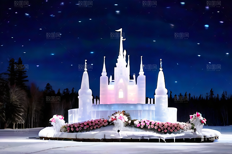 冰雪童话闪烁的雪花与星空的交织
