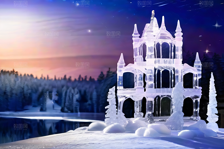 冰雪童话闪烁的雪花与星空的交织