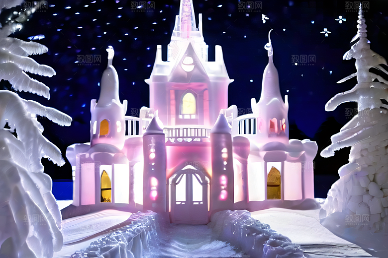 冰雪童话闪烁的雪花与星空的交织