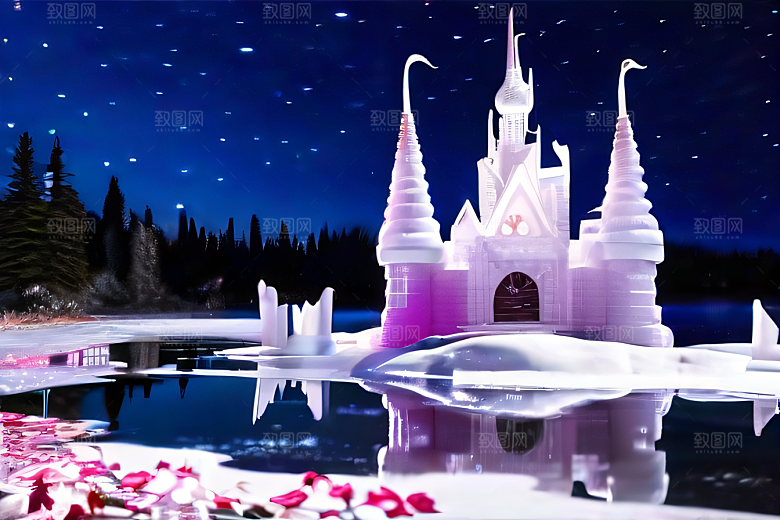 冰雪童话闪烁的雪花与星空的交织