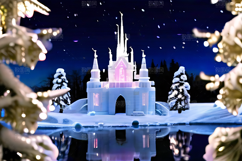 冰雪童话闪烁的雪花与星空的交织