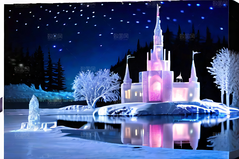 真实细腻高像素超广角拍摄的雪景
