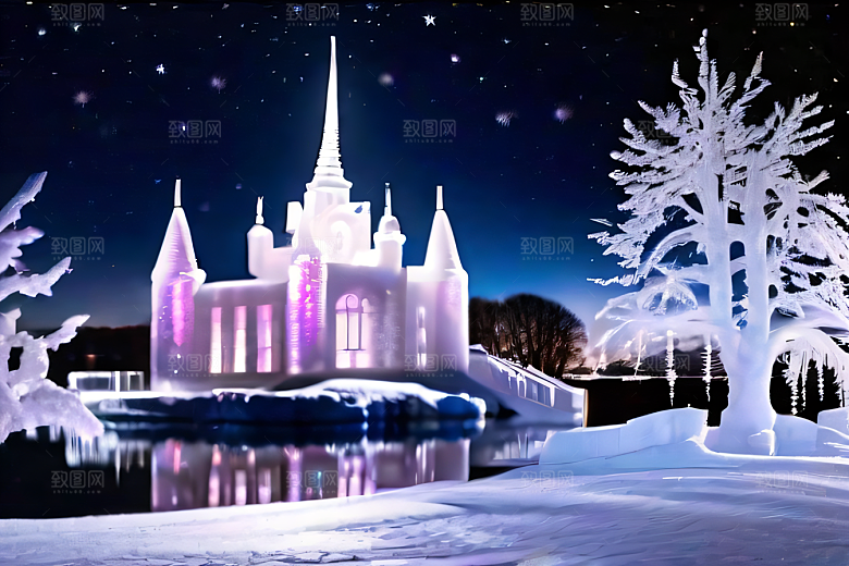 真实细腻高像素超广角拍摄的雪景
