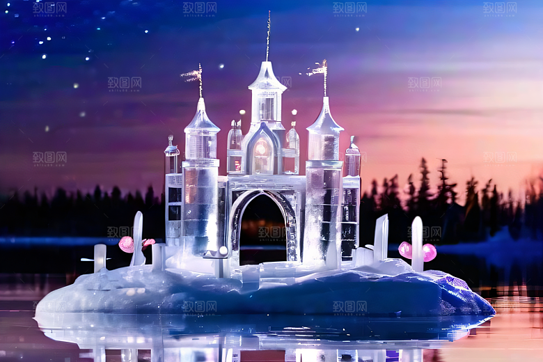 真实细腻高像素超广角拍摄的雪景