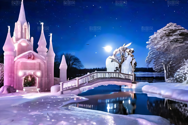 真实细腻高像素超广角拍摄的雪景