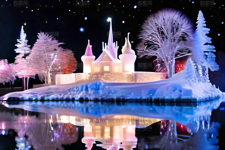 真实细腻高像素超广角拍摄的雪景