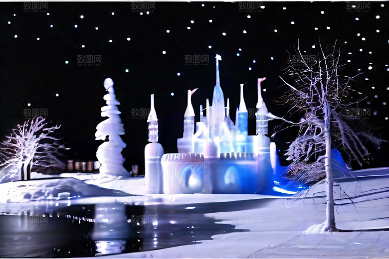 真实细腻高像素超广角拍摄的雪景