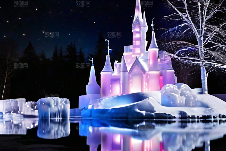 冰雪世界树林被白雪覆盖的壮观景象